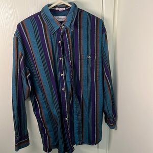 Mercedes By Enro Large Purple, Orange, Blue, White, Black Long Sleeve Button Up